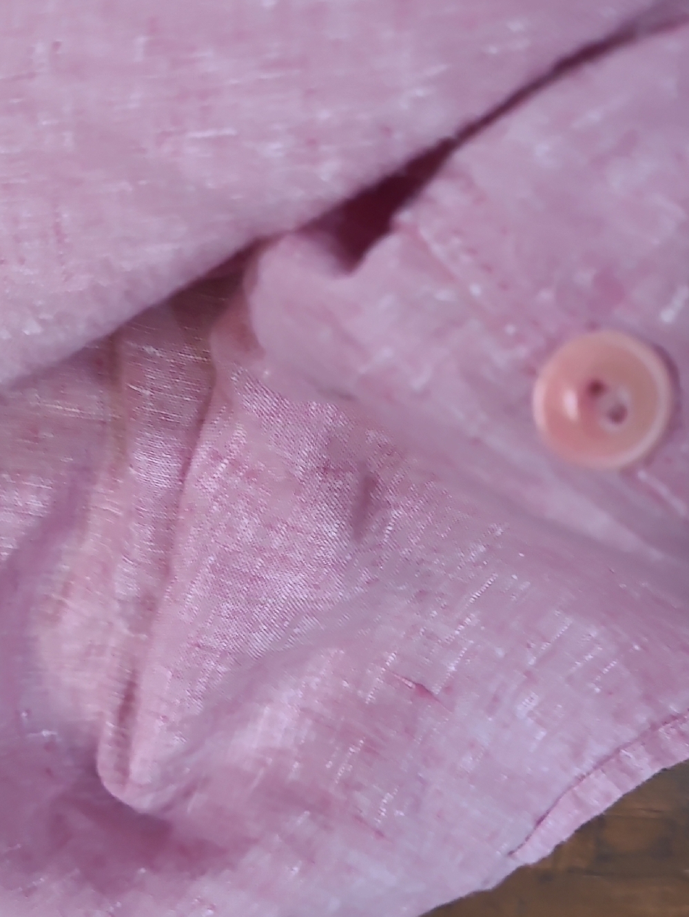 FLAX Men's Light Pink Linen Short-Sleeve Button-Down Shirt  Size M - Picture 4 of 7